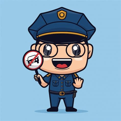 Premium Vector Police Holding Stop Car Sign Cute Cartoon Character