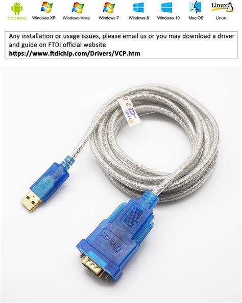 USB Cables DTECH 10 Feet USB 2 0 To RS232 DB9 Serial Port Adapter Cable