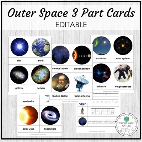 Outer Space Vocabulary 3 Part Cards Editable Montessori