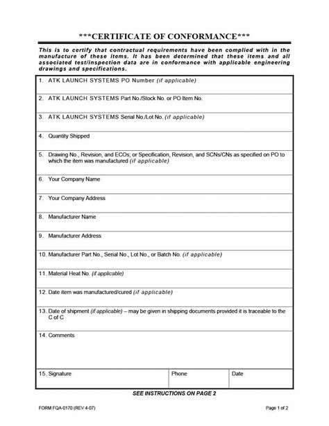 Free Certificate Of Conformance Templates Forms Template Pertaining