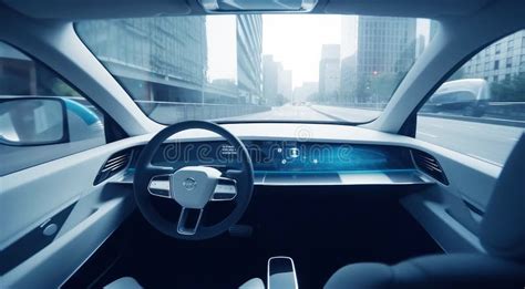 Inside The Autonomous Car Driving Through The City Futuristic