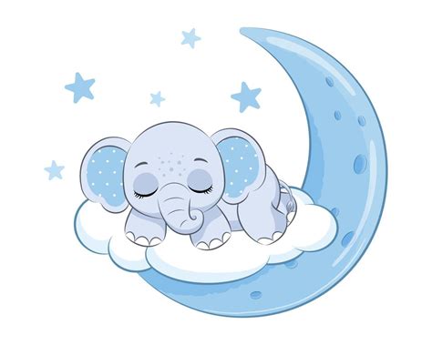 Lindo Elefante Durmiendo En La Luna Ilustración Vectorial De Una