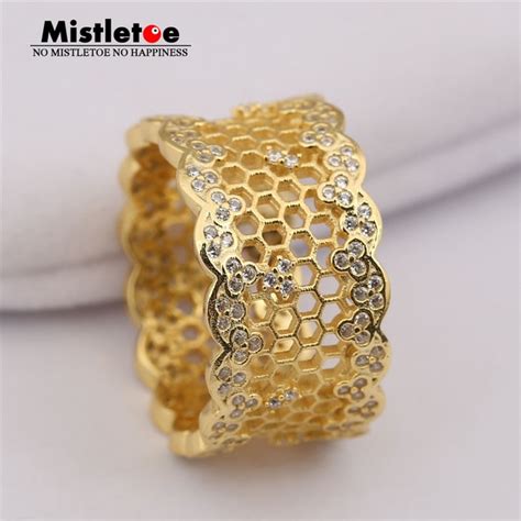 100 925 Sterling Silver Gold Color Honeycomb Lace Ring Misteloe Shine And Clear Cz Compatible
