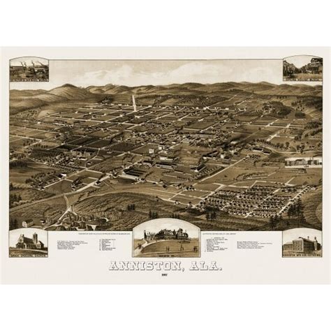 Old Map Of Anniston Alabama 1887 Calhoun County Poster Print Walmart
