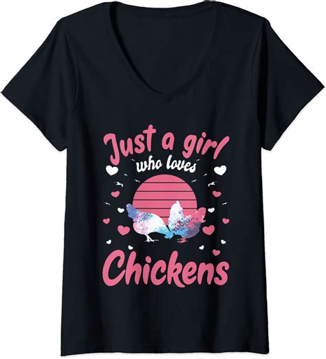 Womens Just A Girl Who Loves Chickens Chicken Lover T V Neck T Shirt