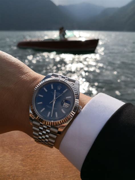 Rolex Datejust 41 Blue Dial Fluted Bezel On Lake Como Rwatches