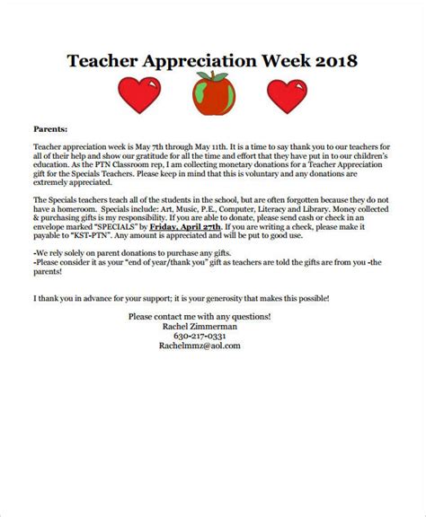 Teacher Appreciation Letter Template From Student