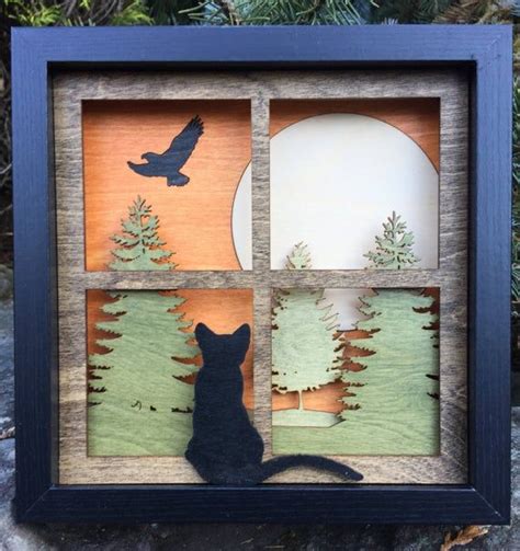 Black Cat in Window 3D Wood Shadow Box Handcrafted Scene / - Etsy