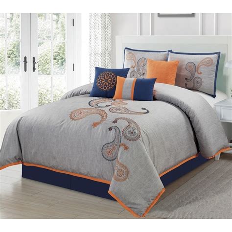 Do you assume orange comforter sets king seems to be great? Chezmoi Collection Naomi 7-Piece Navy Orange Paisley ...
