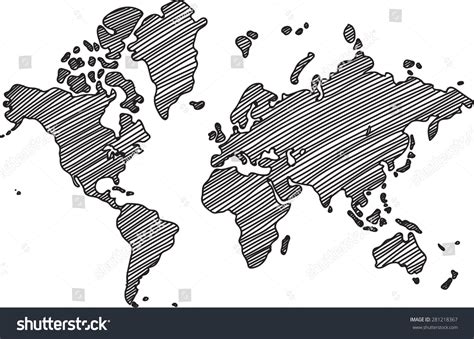 Freehand World Map Sketch On White Background Stock Vector