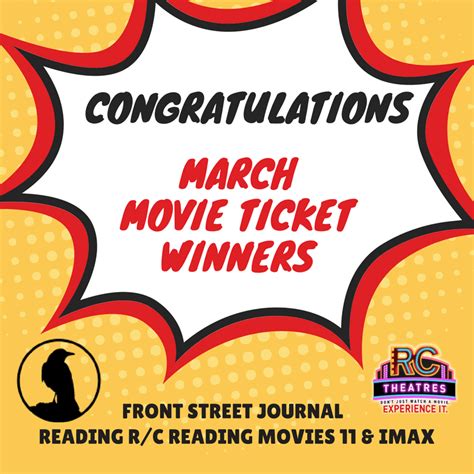 Congratulations March Movie Ticket Winners Front Street Journal