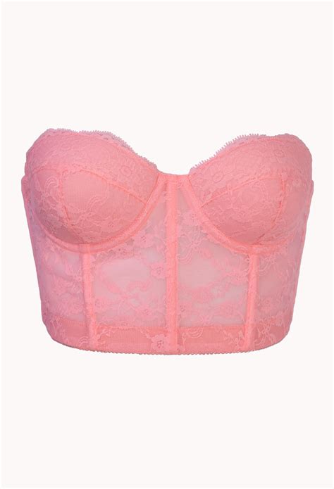 Lyst Forever 21 Strapless Lace Corset Bra In Pink