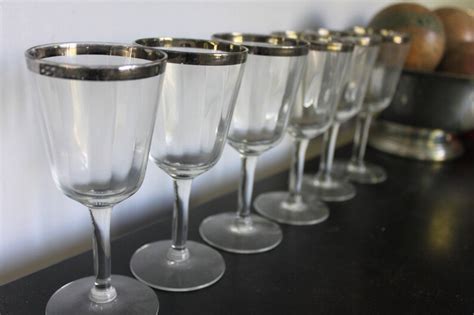 Vintage Silver Rim Wine Glasses Set Of 6 Mcm Wine Goblets 6 Etsy