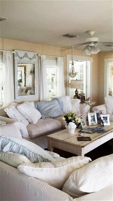 Beautiful Flowers And Shabby Chic Ideas For White Living Room Decorating