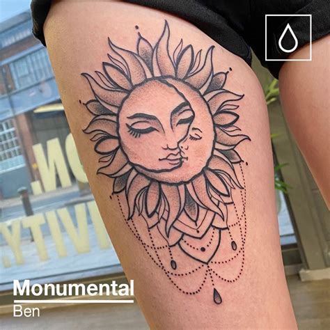 26 Sun And Moon Thigh Tattoo WallaEbrahim