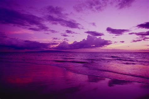 Hawaii Maui Kihei Sunset Purple Sky Shoreline At Kamaole Beach
