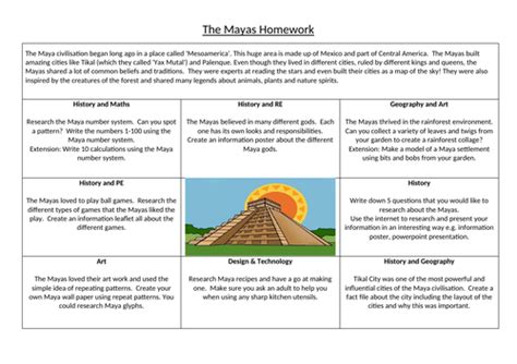 Year 6 Maya Homework Grid Teaching Resources