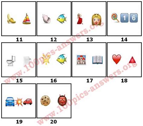 100 Pics Emoji Quiz 3 Level 11 20 Answers 100 Pics Answers