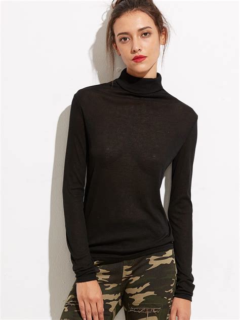 black turtleneck long sleeve t shirt shein sheinside