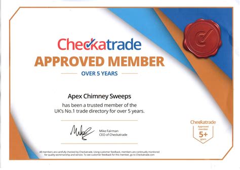 Checkatrade 5 Year Certificate Apex Chimney Sweeps London