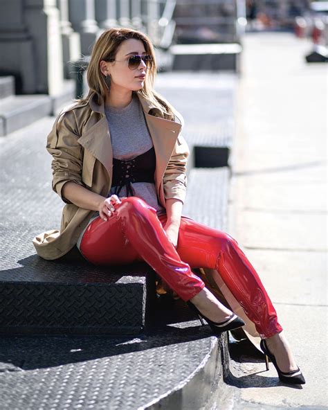 Red Vinyl Pants Street Style Street Style Red Pants Style