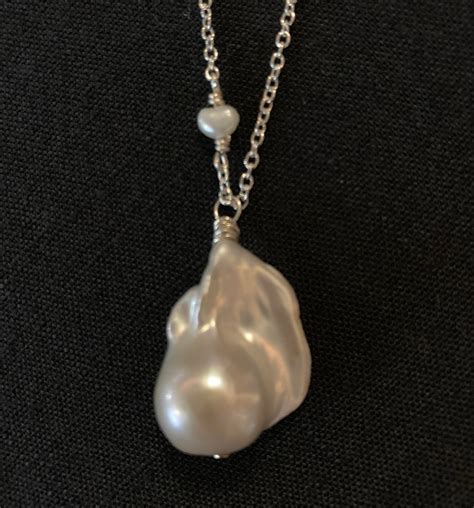 Large Baroque Pearl Pendant On Mid Length Sterling Silver Chain A