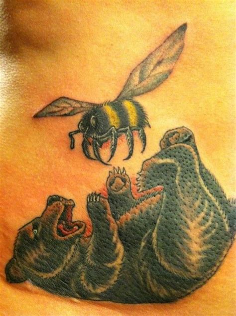 Honey Bee And Little Bear Animal Tattoo Baby Mermaid Bee