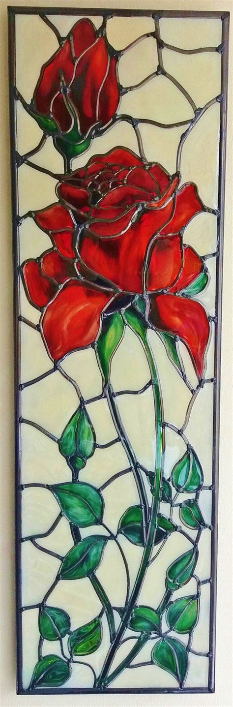 Red Rose A Medida De Estilo Art Nouveau Por Douglaspaynedesigns Stained Glass Quilt Mosaic