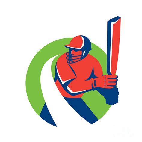 Cricket Player Batsman Batting Retro Digital Art By Aloysius Patrimonio