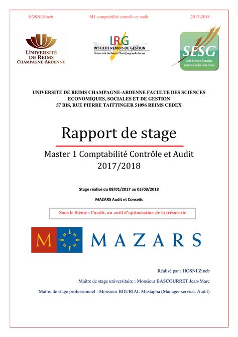 M1 Cca Rapport De Stage Universite De Reims Champagne Ardenne