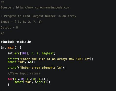 Programming Tutorials C Program To Find Highest Number In An Array