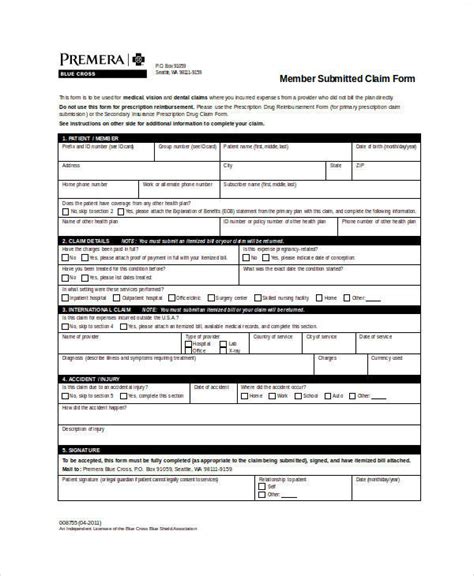 Blank Medical Claim Form Template Free Download Free Pdf Books