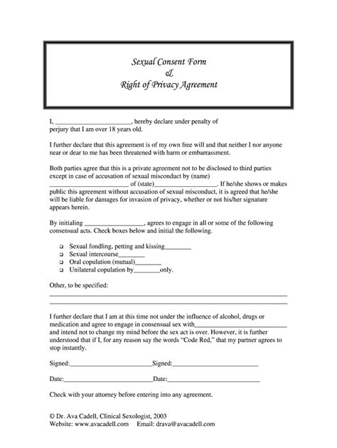 Sexual Consent Form And Right Of Privacy Agreement Fill Free Nude Porn Photos