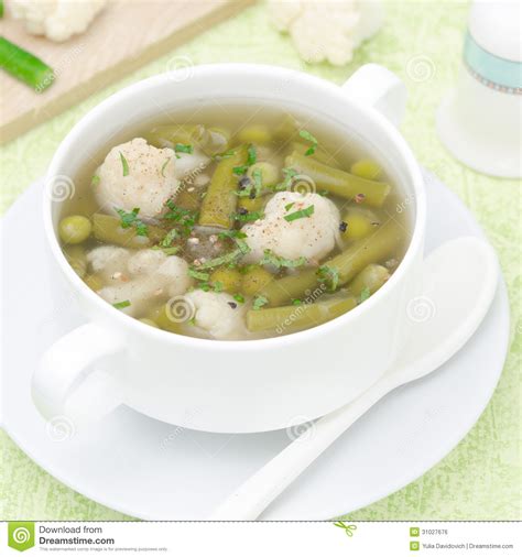 Vegetable Soup With Cauliflower And Green Beans Stock Photo Image Of