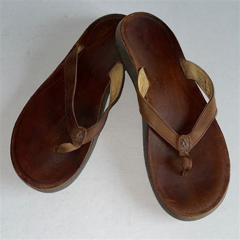 Olukai Shoes Olukai Brown Leather Toe Post Flip Flop Sandals Poshmark