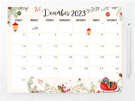 Editable December 2023 Calendar Printable Calendar Fillable Editable