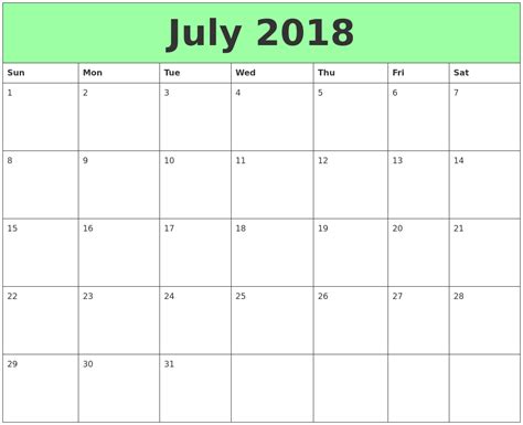 July 2018 Printable Calendars