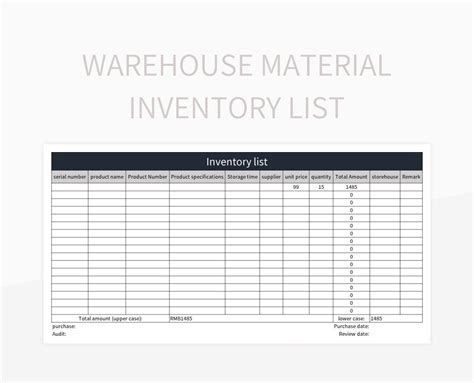 Free Warehouse Material Inventory List Templates For Google Sheets And