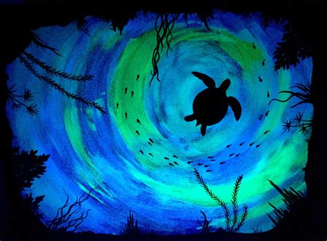Sea Turtle Glow In The Dark Art Ocean Turtle Art Sea Painting 2