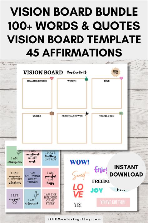 Vision Board Template 100 Vision Board Words And Quotes 2 Font Sizes