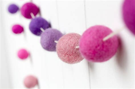 Wool Felt Ball Garland Purple And Pink Pom Pom Garland Girls Etsy