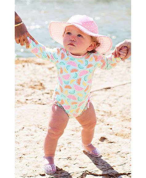 Rufflebutts Baby Girls Long Sleeve Rash Guard Swimsuit Swim Hat Set