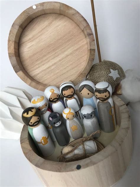 nativity wooden peg dolls set complete with wooden box etsy nativity peg doll peg dolls