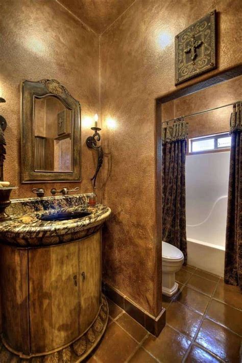 Tuscan Bathroom Design With Faux Wall Paint Bathroom Inviting