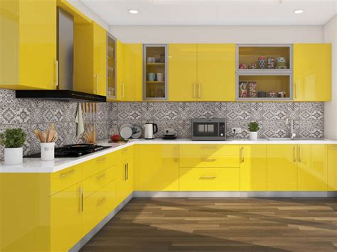 Mango Themed L Shaped Modular Kitchen Homelane