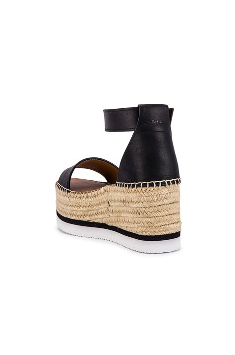 See By Chloé Glyn Leather Platform Espadrille Wedge Sandals In Black