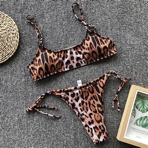 Vintage Bandage Women Sexy Bikini Sets Leopard Print Straps High Waist Thong Hot Swimsuits