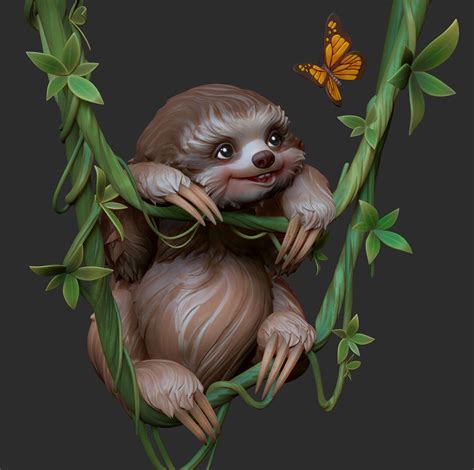 Artstation Baby Sloth Elina Karimova Baby Sloth Cute Baby Sloths