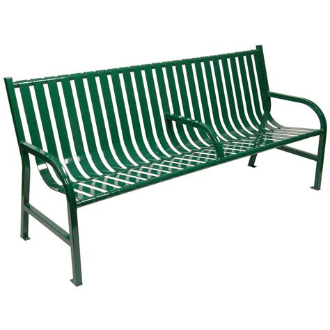 Witt Slatted Metal Bench With Center Arm Rest Green