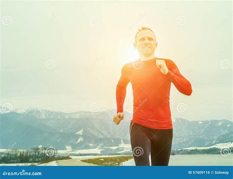 Running Man Portrait In Cold Spring Day Stock Photo Image Of Male